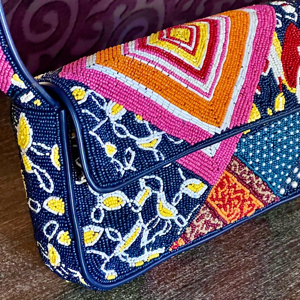 🌺🎉HP🎉🌺 NWOT Staud Beaded Tommy Shoulder Bag Patchwork Foulard 🌟Rare Find🌟 - Picture 5 of 16